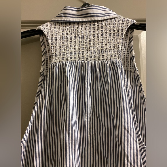 Free People Be Real Mini Dress Medium Striped Blue/White Ruffle 100% Cotton - Picture 8 of 14